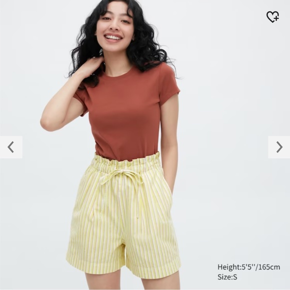 Uniqlo yellow striped cotton linen blend paper bag high rise shorts NWT - Picture 13 of 13
